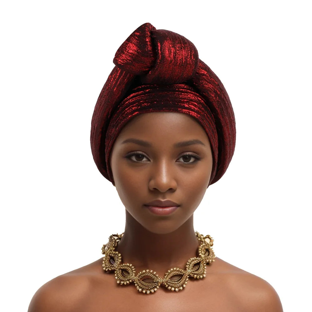 Handmade Big Knotted African Turban Cap Headtie Female Head Wraps Nigeria Wedding Party Headpiece Pre-Tied Headscarf Bonnet 2024