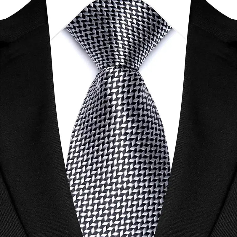 Classic 8CM Polyester Ties For Men Formal Business Silver Gray Paisley Stripes Dot Neckties Handmade College Shirt Neckwear BAZAARHUBO