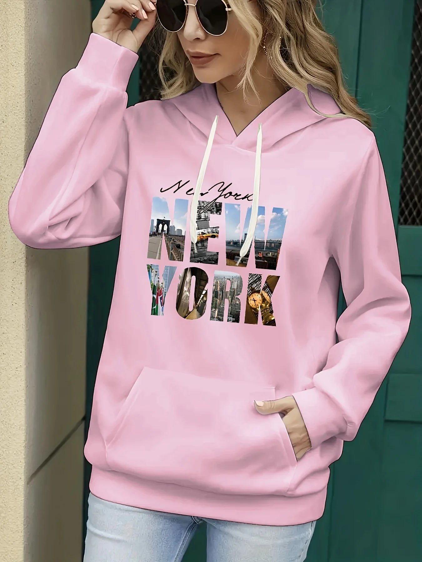 Women's autumn and winter warm and loose casual NOPE not today printed suede long sleeved hooded sweatshirt BAZAARHUBO