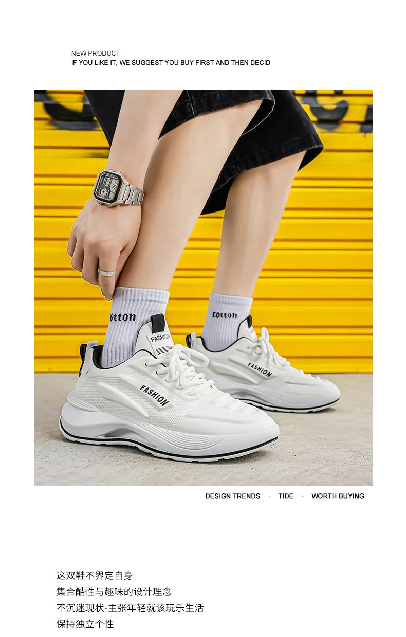 Summer 2026 Men's Thick Sole Sneakers Breathable Casual Running Shoes Streetwear Lightweight Trendy Footwear