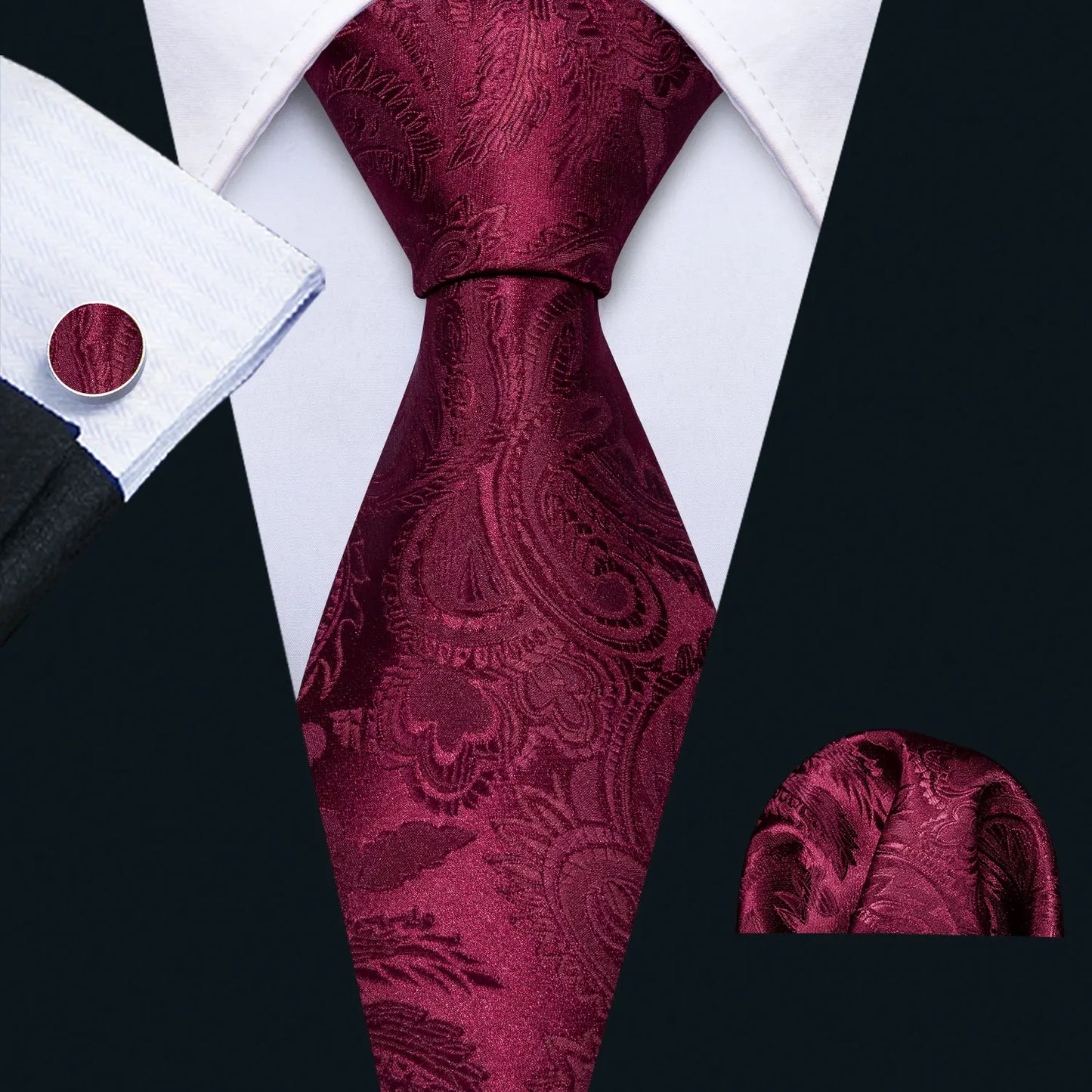 Exquisite Rust Red Silk Ties For Men Designer Pasiley High Quality Handkerchief Cufflinks Set Wedding Party Business Barry.Wang BAZAARHUBO