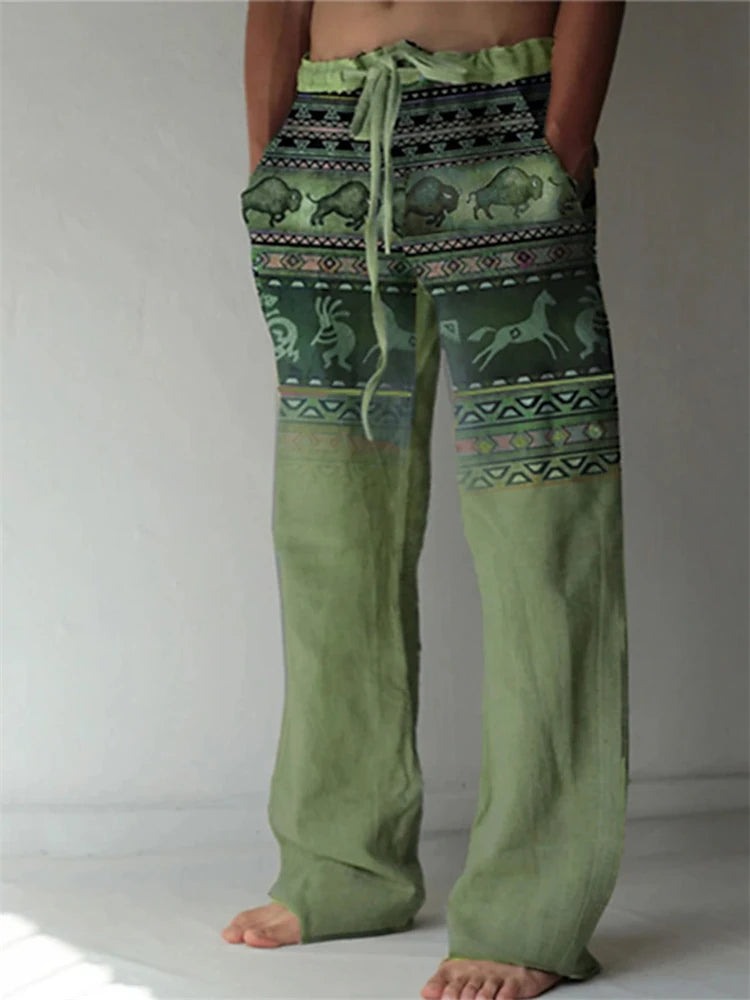 Vintage Loose Patchwork Print Men's Pants Summer Thin Casual Men's Pants Travel Vacation Casual Pants Men's Clothing Sweatpants