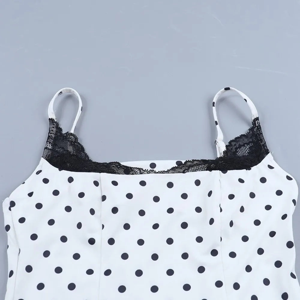 New Lace Splicing Lace Camisole Top Polka Dot Sleeveless Design Polka Dot Top Trendy Slim Fit Top Y2K Fashion