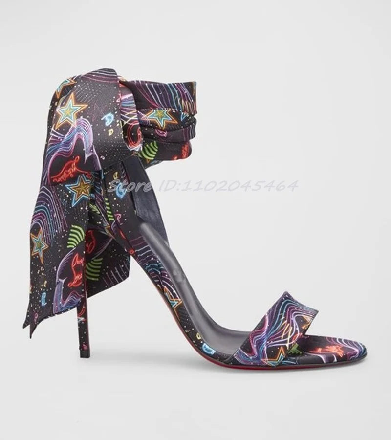 2025 New in Satin Ribbon Warp Multicolor Sandals Women's Luxury Designer Party High Heels Chic Sexy Bow10cm Stilettos Shoes