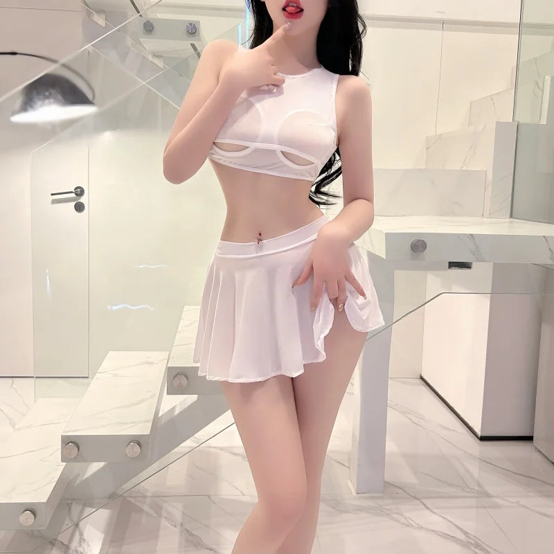Fashion Korean Style Mini Skirt Girls Womens See Through High Waist Black A Line Short Pleated Skirts Christmas Street Club Wear