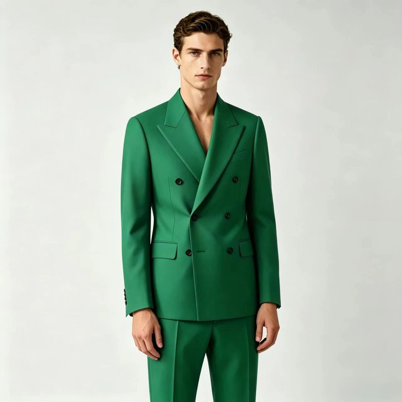 Men Double Breasted Suits For Wedding High Quality Slim Fit 2 Pieces Set Elegant Jackets Pants Blazers Fashion Classic Formal