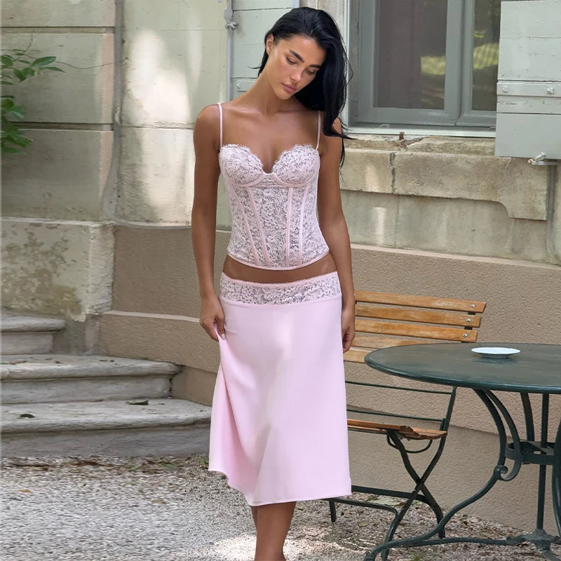 See Through Lace Vest Pant Set Women Beach Sling  Tops Pleated Straight Pants 2026 Summer Vacation Hollow Out Lady Suits