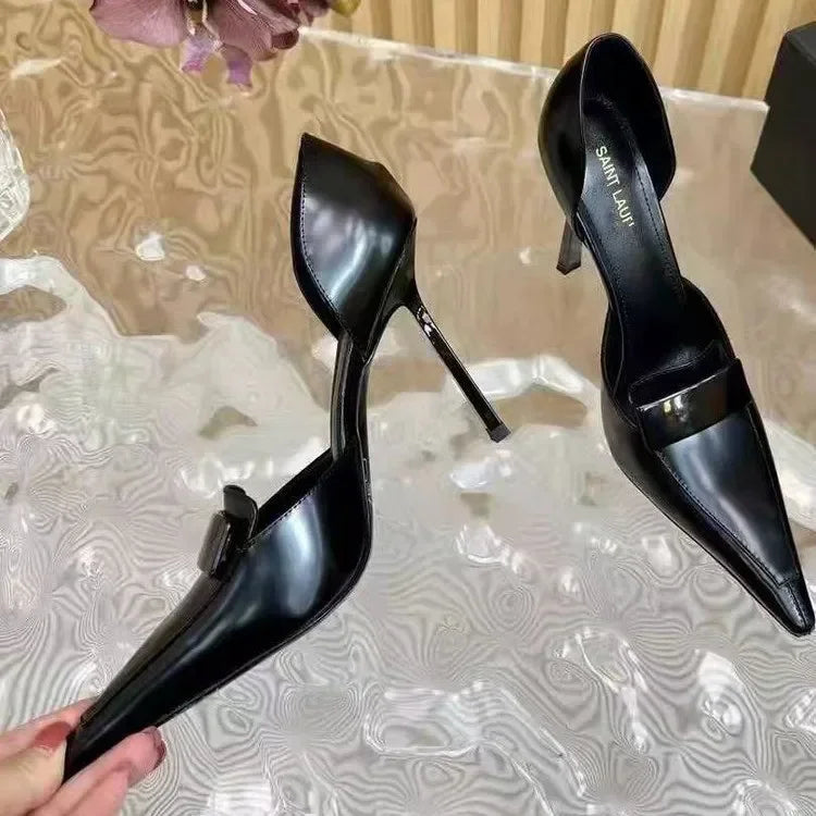 10cm Metal Blade Pointed Toe Stiletto Heels Pumps Coffee Brown Retro Fashion Dress Shoes Woman Thin High Heels Designer