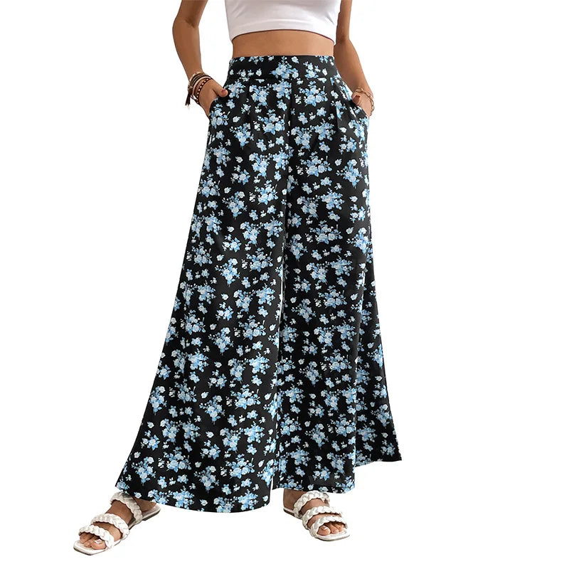 European and American Pants 2026 New Printed Large-flared Wide-leg Pants with Drapey Feel for Summer