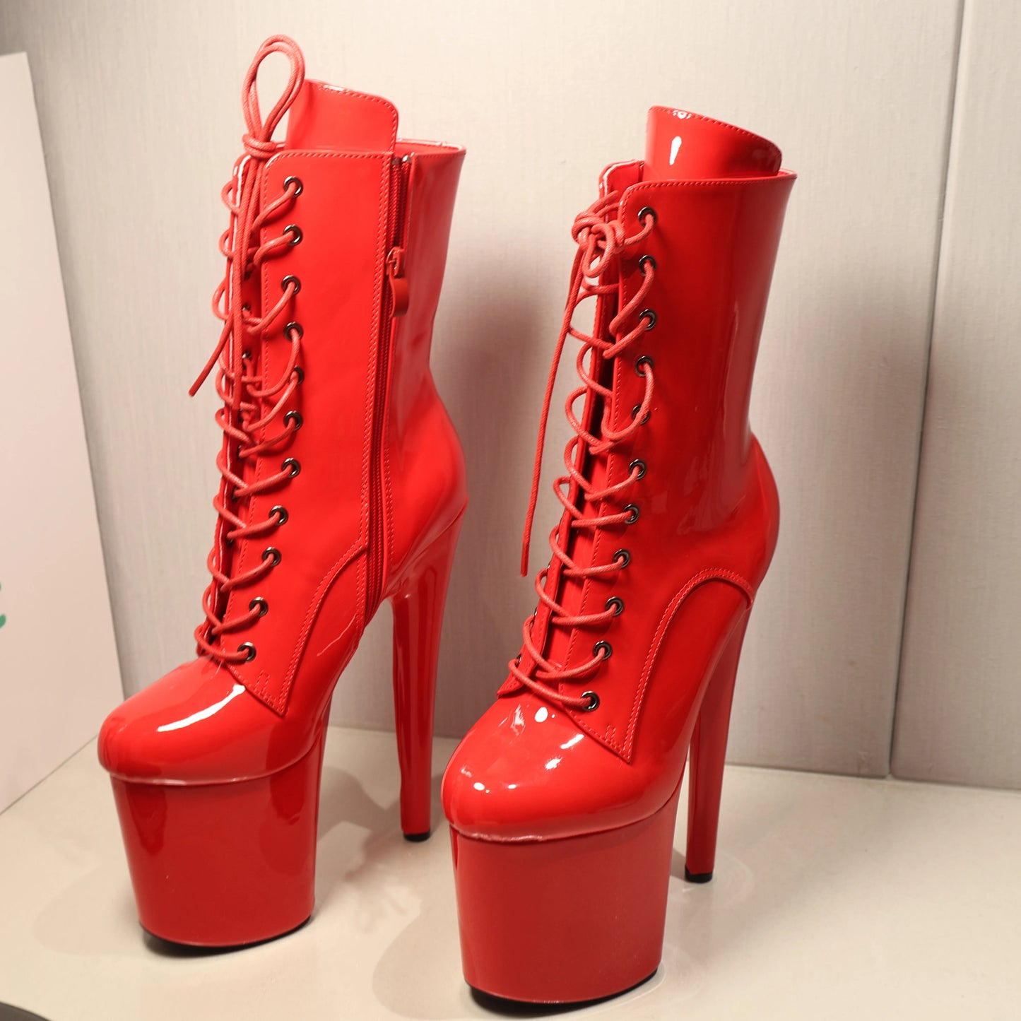 New 20cm/8Inchs Ankle boots for Women Heels Platform Lace Up Pole Dance Stripper Shoes Short Boot Spring Autumn Large Size 44