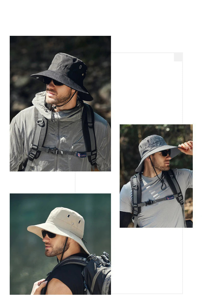 Summer Wide Large Brim Men Fisherman Hat Waterproof UV Protection Sun cap Hiking Fishing Climbing Oversized Safari Bucket Hats BAZAARHUBO
