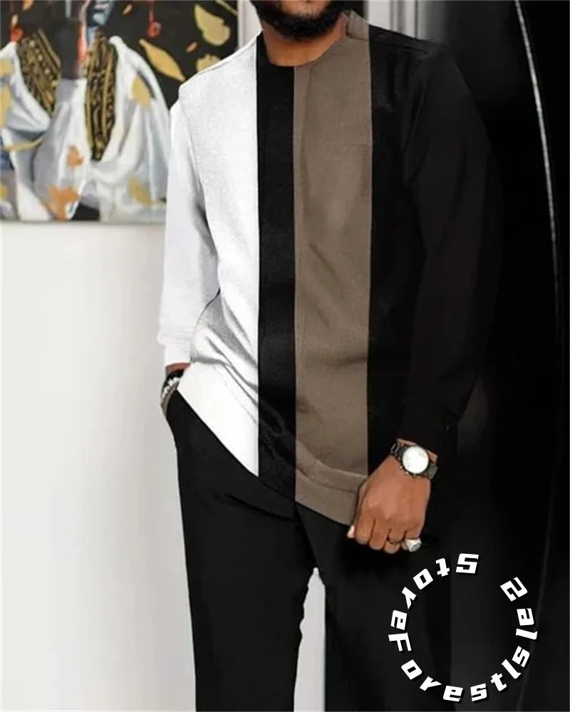African Clothing Set for Men Tracskuit Set Casual Walking Suit Ovrersize Streetwear Long Sleeve T-Shirt Trousers Outfit 2-piece