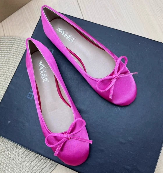 Women Plus Sizes 48 47 33 Dough Shoes With Knot Wide Fitting Round Toe Silk Stain Slip-On Pinkish Gold Blue Footwear Hand-Made