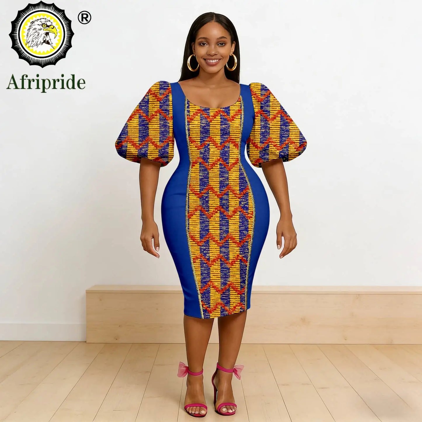 African Dresses for Women Short Sleeve V-Neck High Waist Pocket Elegant Fashion Ankara Attire Floral Printed Dresses 2625032