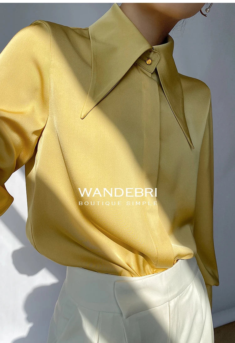 Stylish Elegant Turn Down Collar White Long Sleeve Satin Shirts Fashion Woman Vintage Blouse 2024 Office Lady Tops Blusas 16946