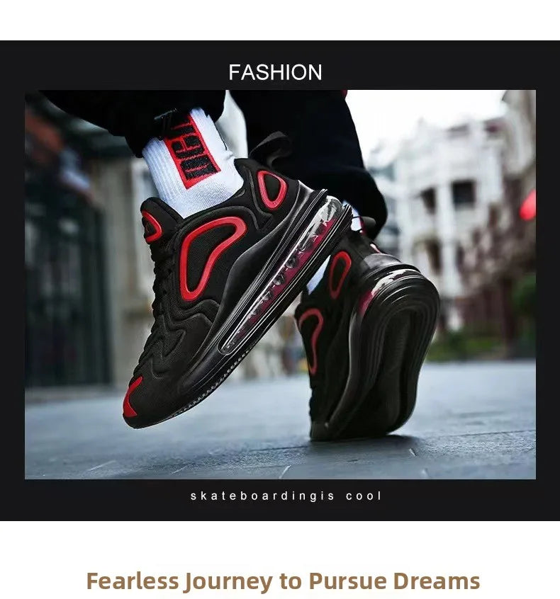 Low-Top Running Shoes Men's Large Size Air-Cushioned Casual Thick-Heeled Breathable Wear-Resistant Stripe Pattern Sports Shoes