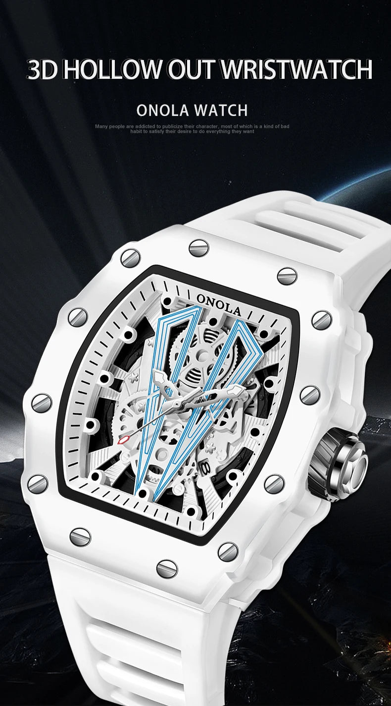 High Quality Men's Watch Quartz ONOLA Fashion Clock Waterproof Silicone Tape Watch for Men