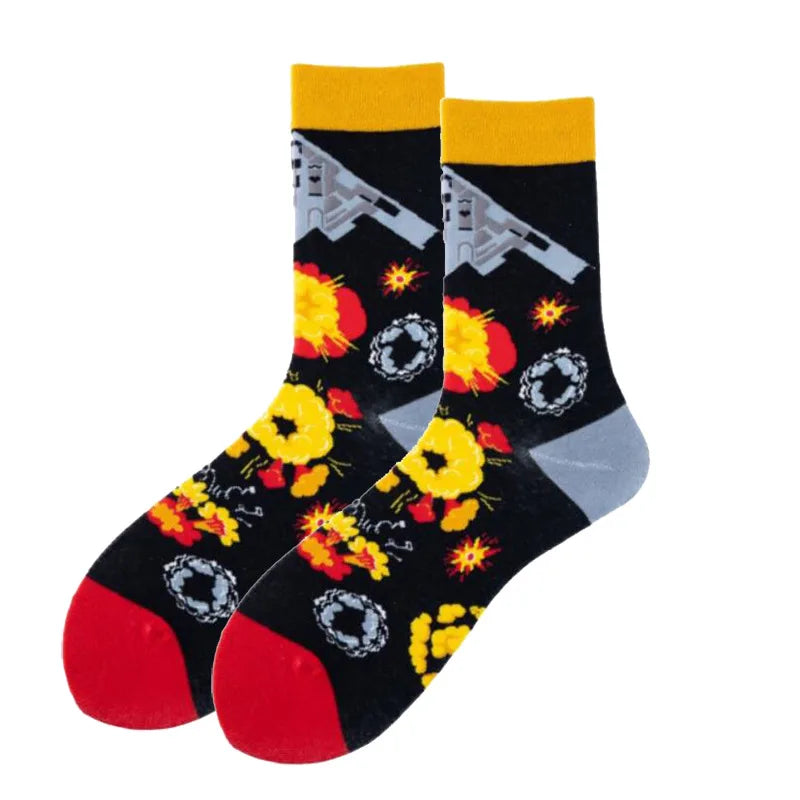 New Fighter Jet Fighter Carrier Aircraft Pattern Socks for Aviation Enthusiasts Stealth Men Crazy Party Crew Socks Cotton