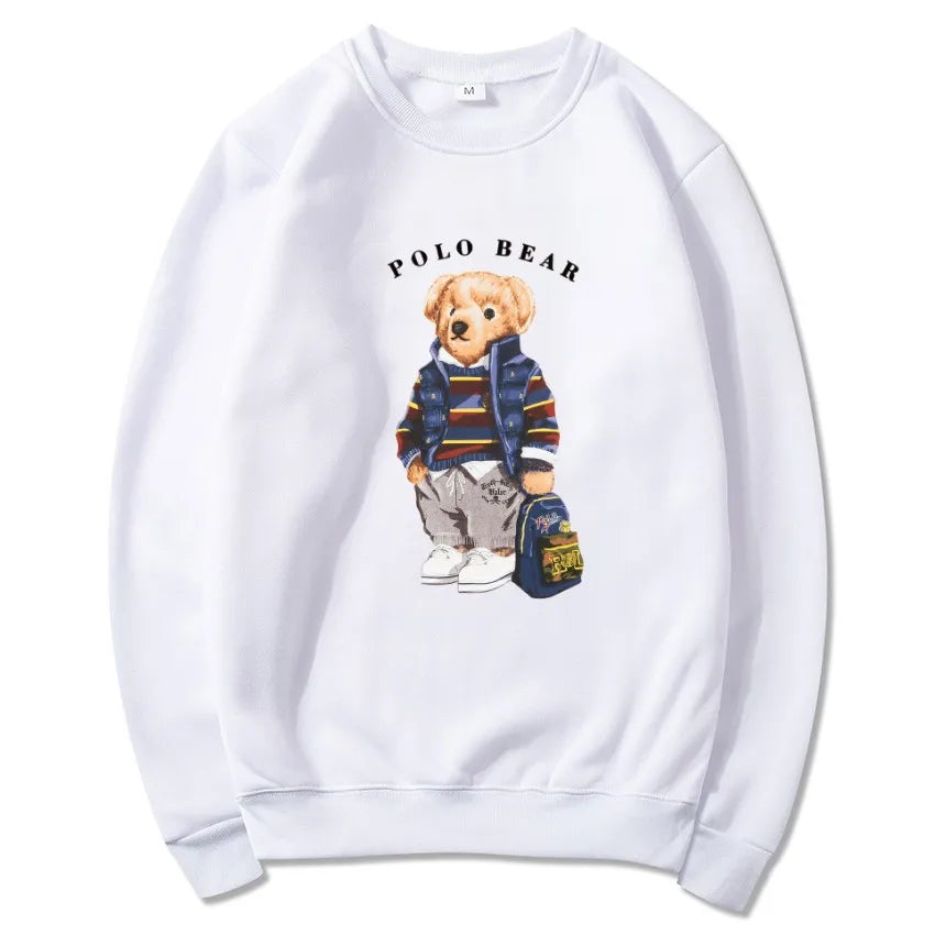 Men's casual and comfortable pullover, fashionable and versatile hooded sweatshirt with teddy bear pattern, sports shirt BAZAARHUBO