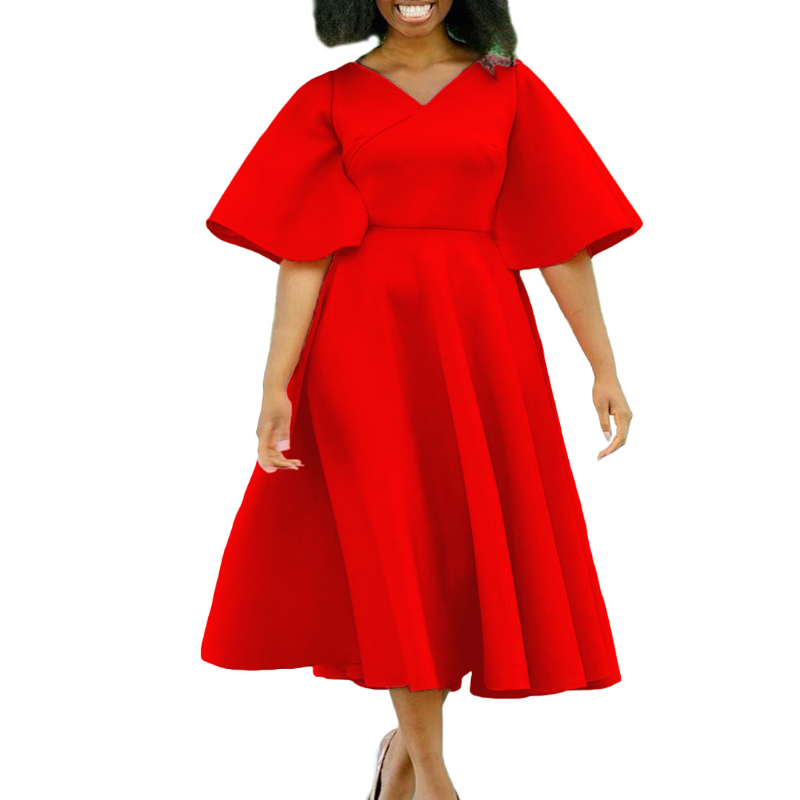 African Elegant A-line Midi Dress For Women Summer Fashion Casual Robe Femmes New Flare Sleeve Club Party Sexy Dresses Vestidos