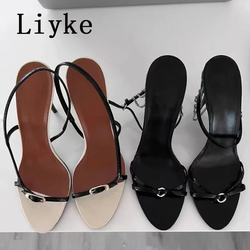 Liyke Sexy Slingback Sandals Women 2026 Summer Fashion Buckle Strap Open Toe Gladiator High Heels Party Dress Shoes Size 34-40