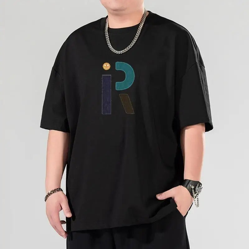 Men Oversized Tees Plus Size 4XL 5XL 6XL 7XL Printed T-shirt for 110-175kg Summer Cotton T-shirt Round Neck Short Sleeve Tops