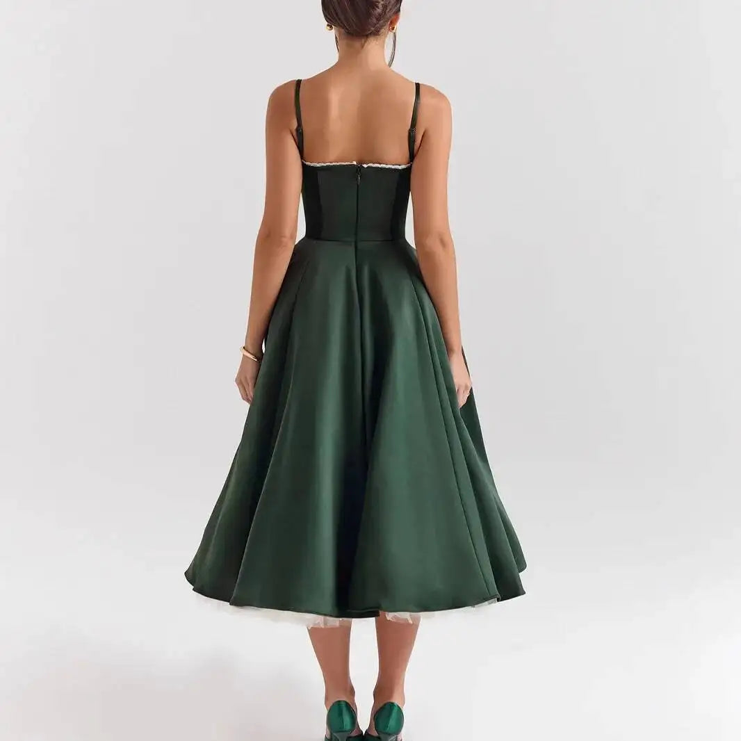 2026 Spring/summer High End Satin Strapless Heavy Industry French Waist Strap Sexy Hot Girl Medium Long Dress Women Elegant