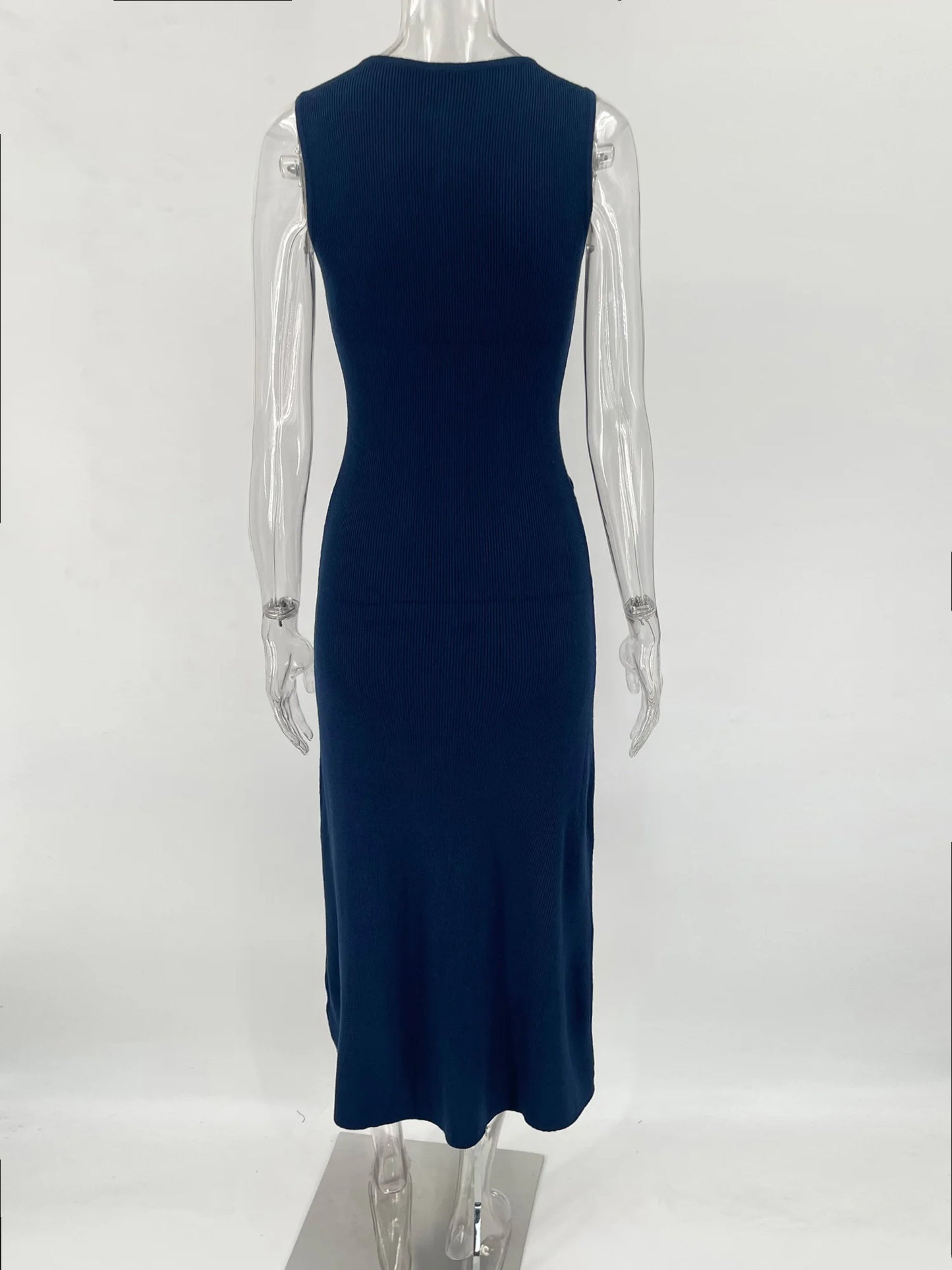 Knit Ribbed Cardigan Maxi Dress Female High Waist Slim Pocket Sleeveless Elegant Party Dress Women's Knitwear Long Dress