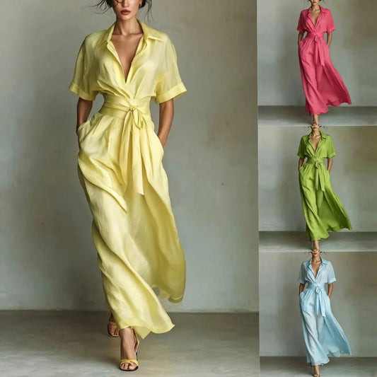 Dress Dresses Women Spring Summer French Retro Plain Waist Cinching Slim African Sundress