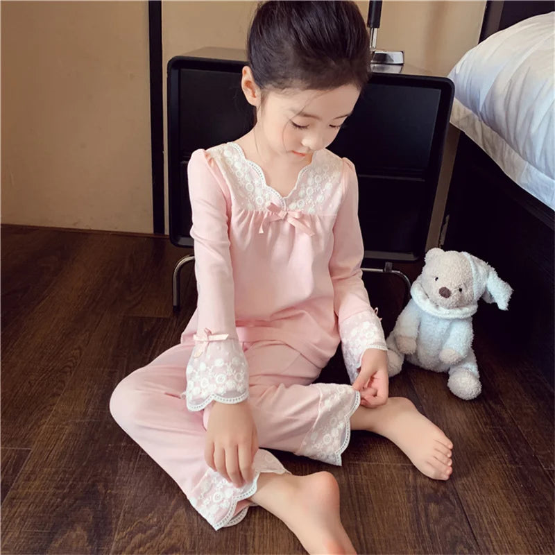Baby Girls Sets 2025 Spring Autumn Kids Suit New Children Bow Sweatshirt +Sweatpants 2Pcs Outfits Girl Casual Clothing 2-8 Years