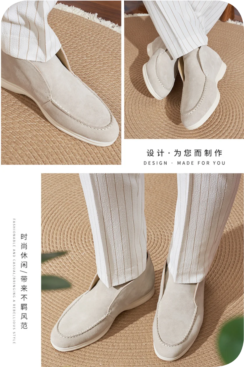 Autumn Men's Casual Soft Bottom Real Leather Shoes Slip-On High Top Daily Wear Shoes Comfortable Sheepskin Versatile Flat Shoes