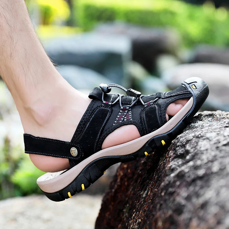 2023 Men Summer Sandals Leather Outdoor Beach Shoes Pure Handmade Shoes Fashion Big Size Slippers Men Luxury Casual Shoes