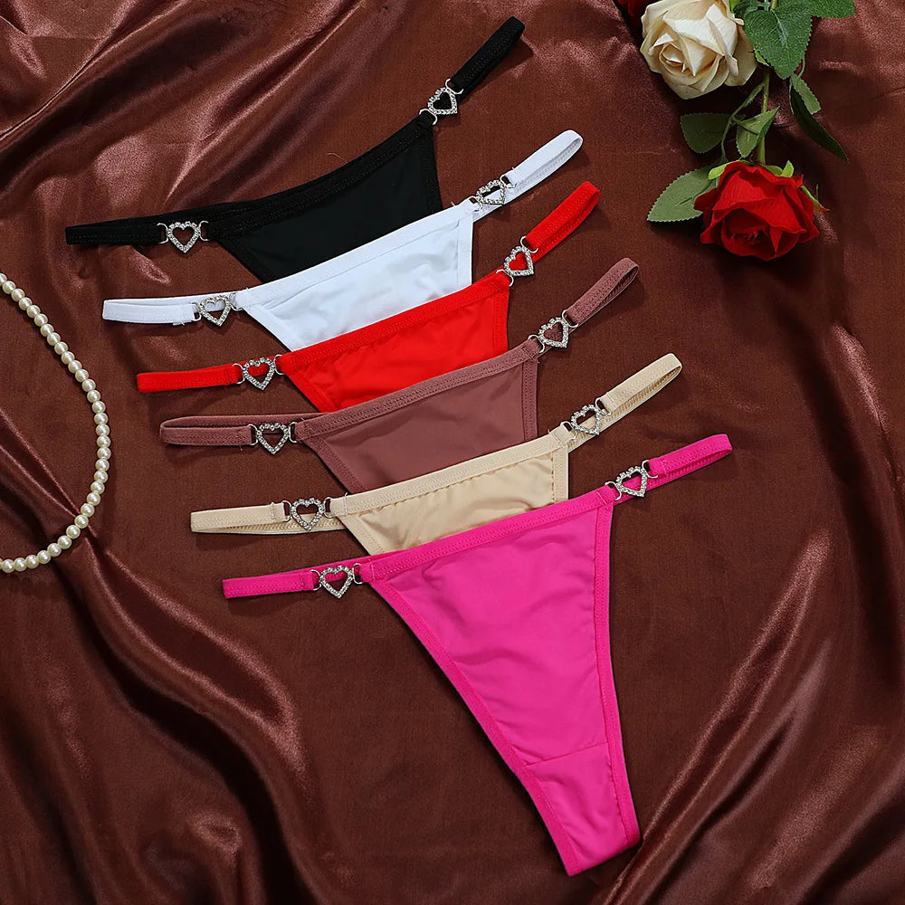 New Women Sexy Thongs Fashion Low Rise Ladies G-string Heart Decoration Sexy Intimate Lingerie T-Back New Cotton Crotch Panties