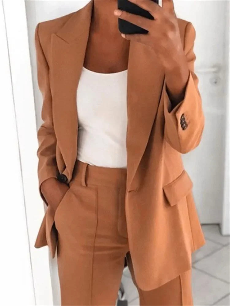 2025 S-5XL Women's Blazer Casual Long-sleeved Top Solid Color Suit Collar Button Simple Temperament Commuter Plus Size Blazer