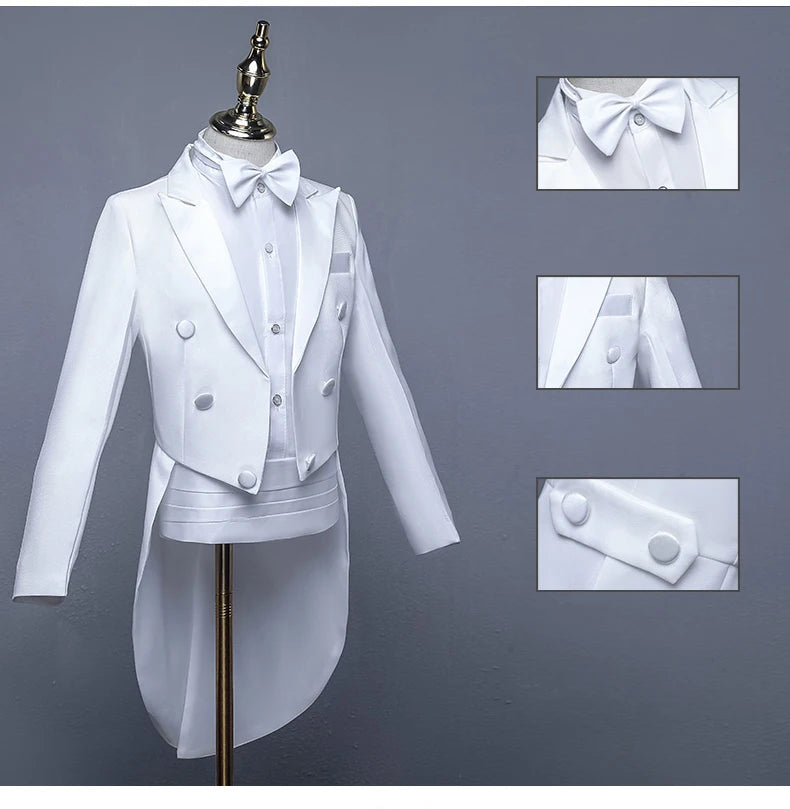 Children Tuxedo Tailcoat Formal Dress Suits Swallow Tail Coat Boy's Jacket Pants Suits Party Dance Magic Stage Performance Tails