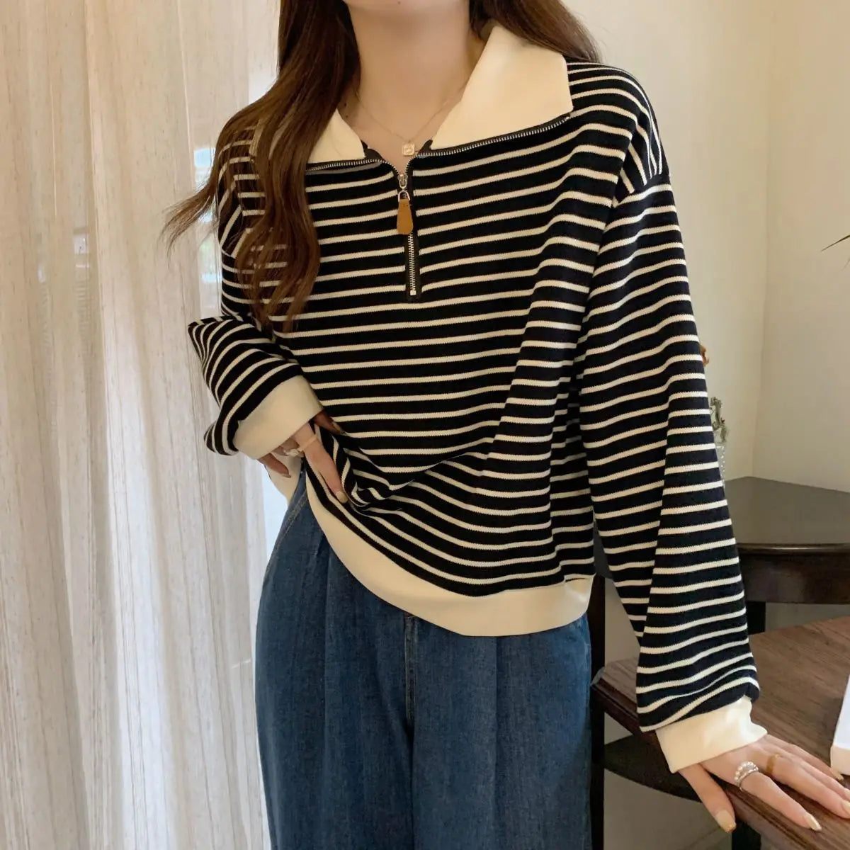 Women Striped Half Zip Sweatshirt Long Sleeve Collared Pullover Casual Fit  Fashion Oversized Streetwear Tops 2026 Tendencias BAZAARHUBO