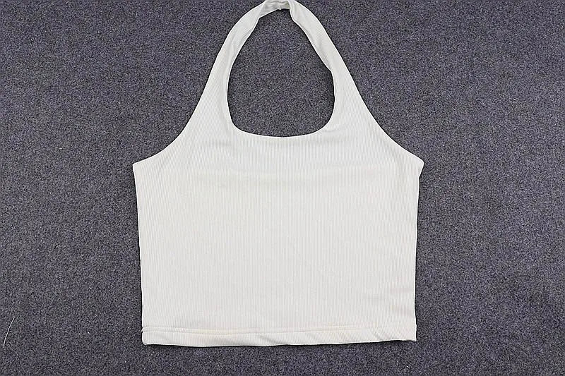 White Halter Sexy Backless Tank Tops for Women Streetwear 2023 Sleeveless Ribbed Knit Vest Top Cropped Feminino
