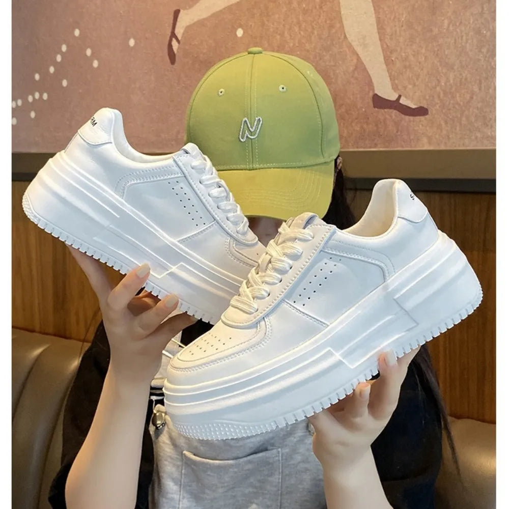 2024 New White U Leather Women's Casual Woman Vulcanize Sneakers Breathable Sport Walking Platform Flats Running Shoes