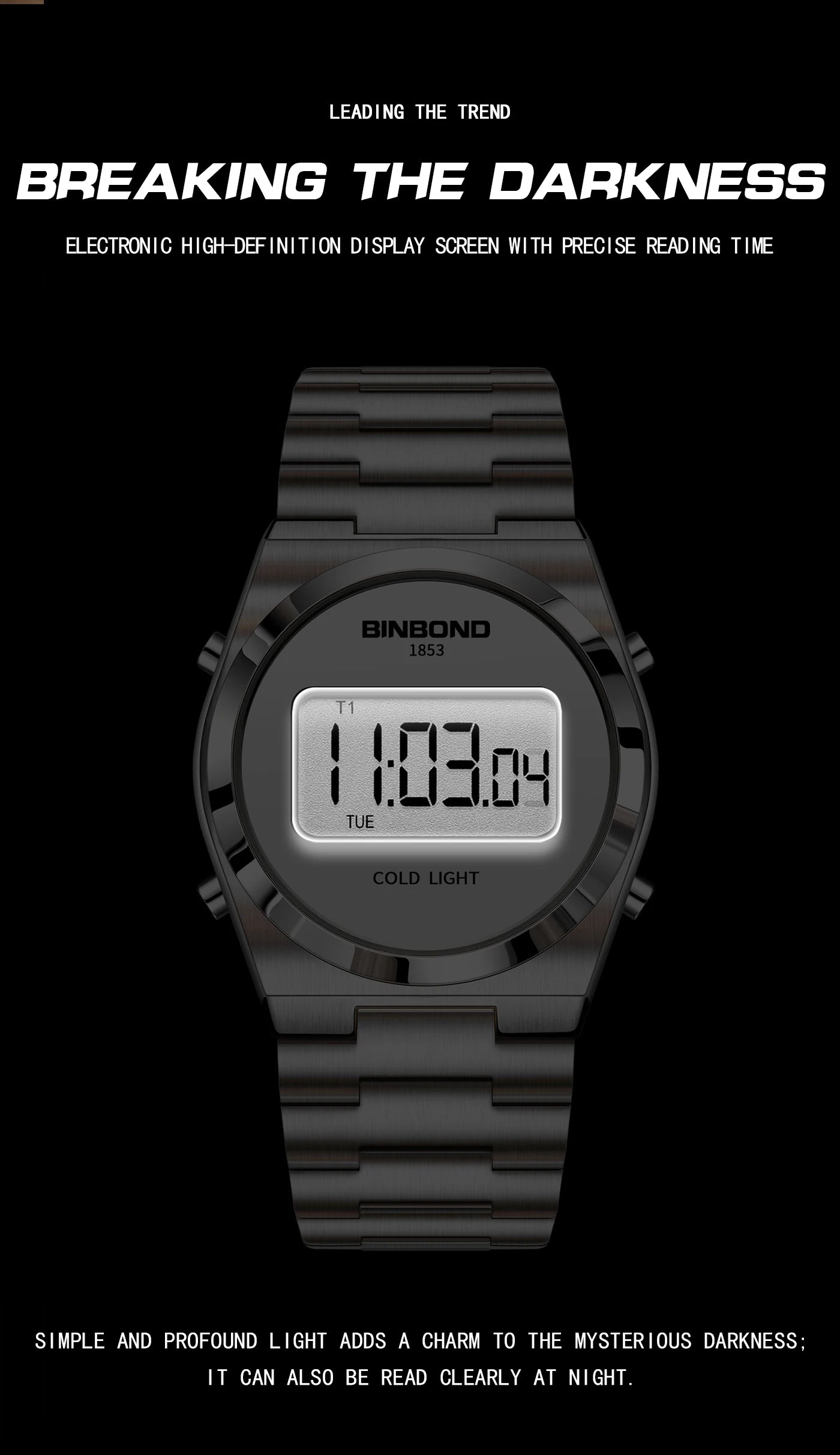 BINBOND New Men Electron Watch Luxury Stainless Steel LED Digital Waterproof Men Wristwatch Luminous Sports Clock Reloj Hombre