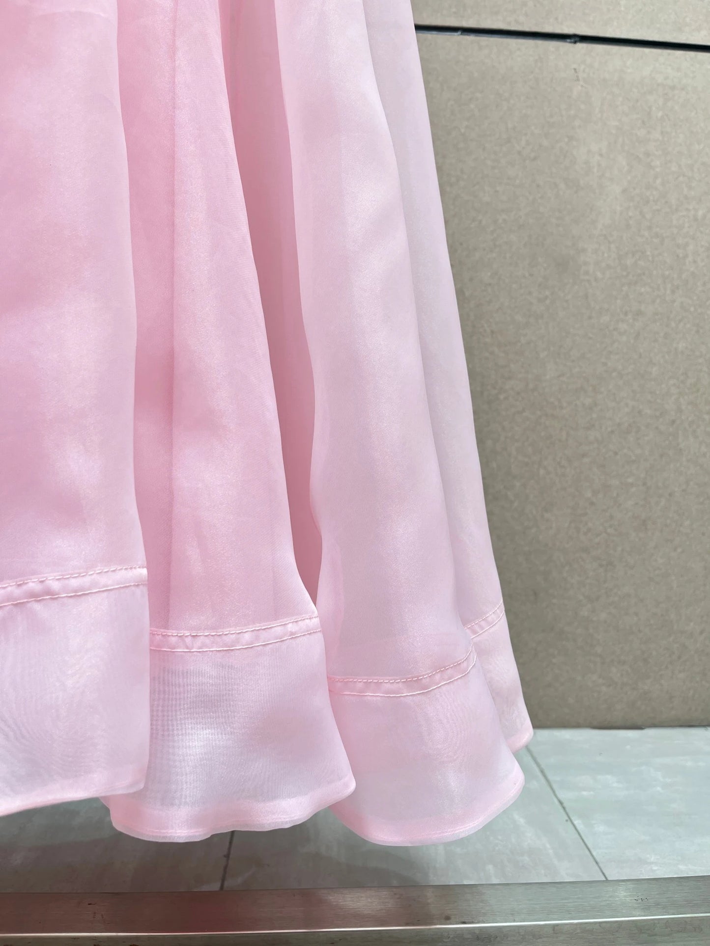 Summer 2025 Women's round NeckDouble Layer FabricHeavy Work Short Sleeve Dress Y2K High Quality Fashion High Street A-Line Skirt