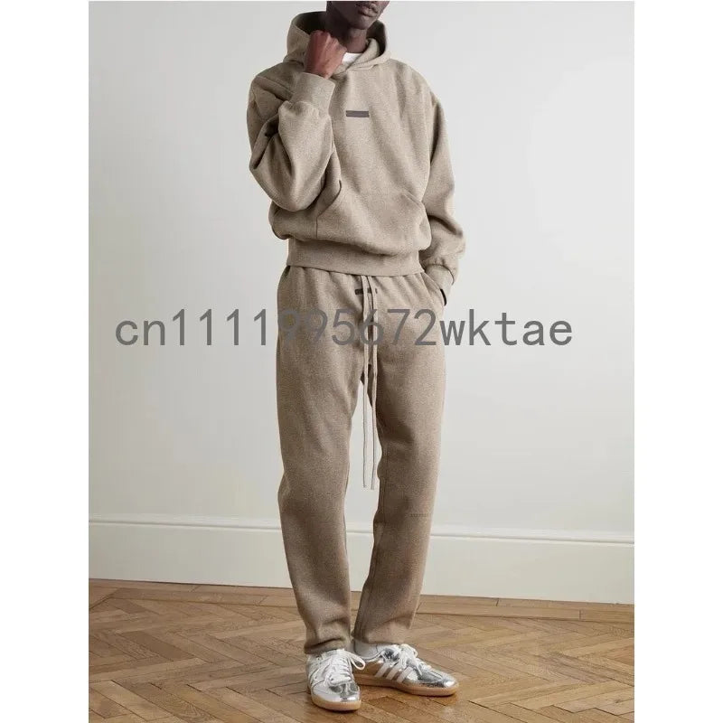 Season 9 Men's Oversized Hoodies Two-pieces Sets Brand Design Metallic Texture Silicone Letter Hoodie Couple Sports Tracksuits