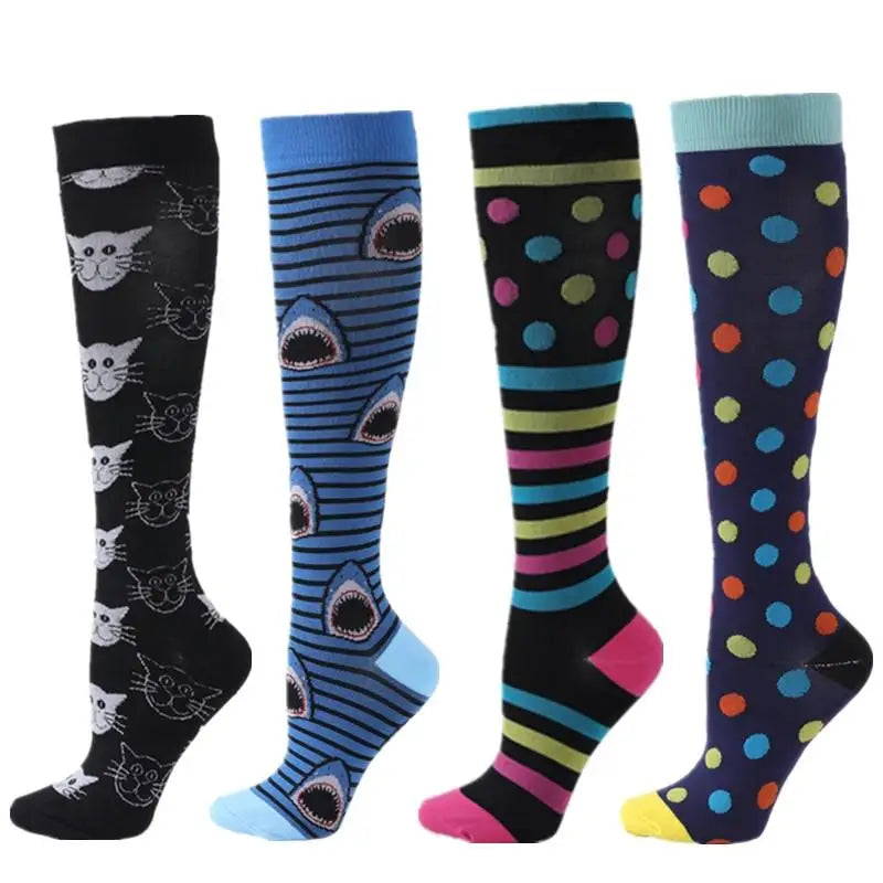 4 Pairs Compression Socks 20-30mmhg High Stockings Men Women Sports Socks For Marathon Cycling Varicose Veins Pregnancy Nursing