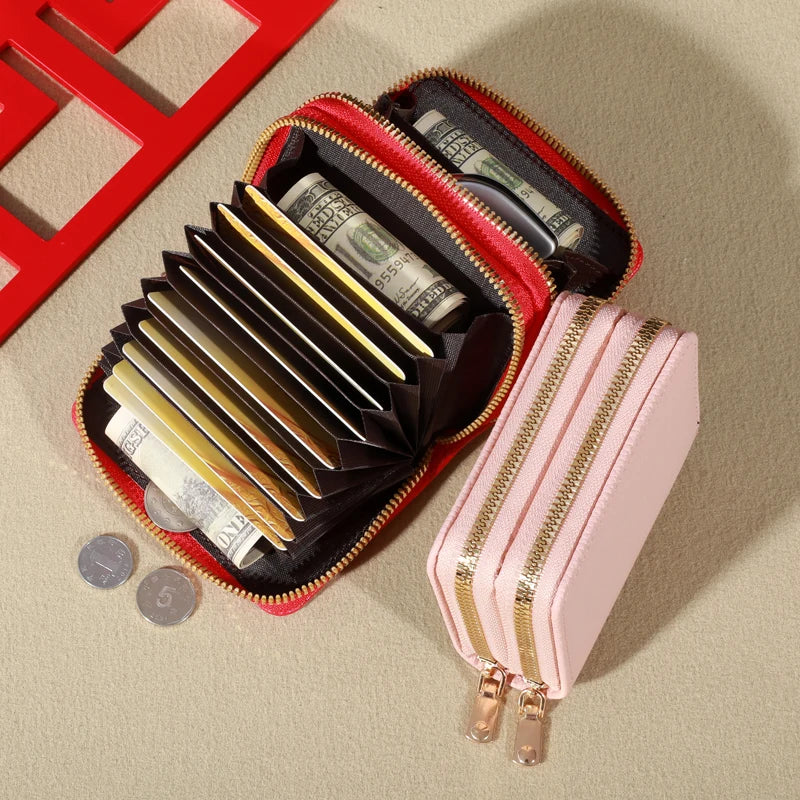 Women's Short Wallet with Transparent Closure. Litchi Pattern. Monaiea Multi Card Slot Wallet, Large Capacity, Fashionable