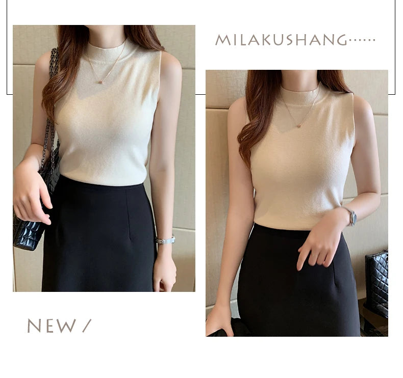 AOSSVIAO 2026 Summer Versatile Knit Sleeveless Tops Women Basic Solid Tank Tops Casual O-neck Slim Thin Tees Female Tops Vest