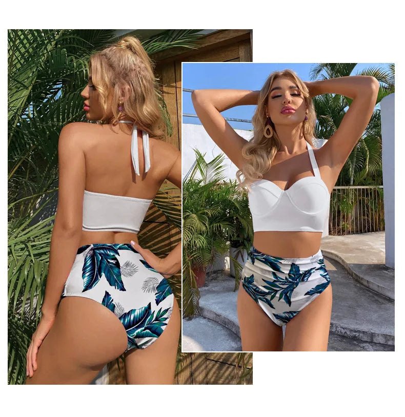 Sexy High-Waist Bikini Split Swimsuit Hard Baggy Two-Piece Swimming Suit Trendy Poolwear Beachwear Comfortable Supportive