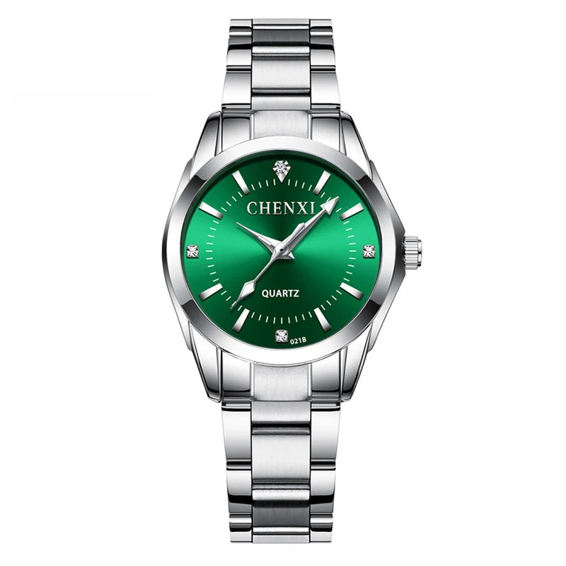CHENXI 021B Women's Watch Simple Design Luxury Stainless Steel Women Quartz Wristwatch Rhinestone Dial Watches Gift for Ladies