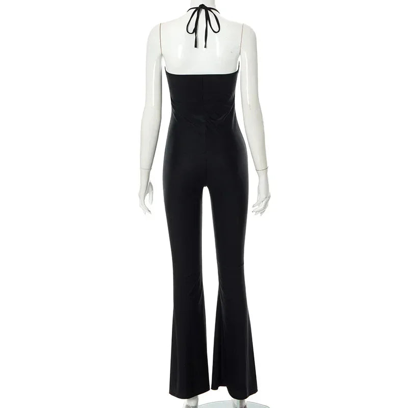 One-Piece Bodysuit Jumpsuit Slim Micro Flare Trousers Fashion Women Clothes Solid-Coloured Lace-Up Jump Suits For Women Cut-Out