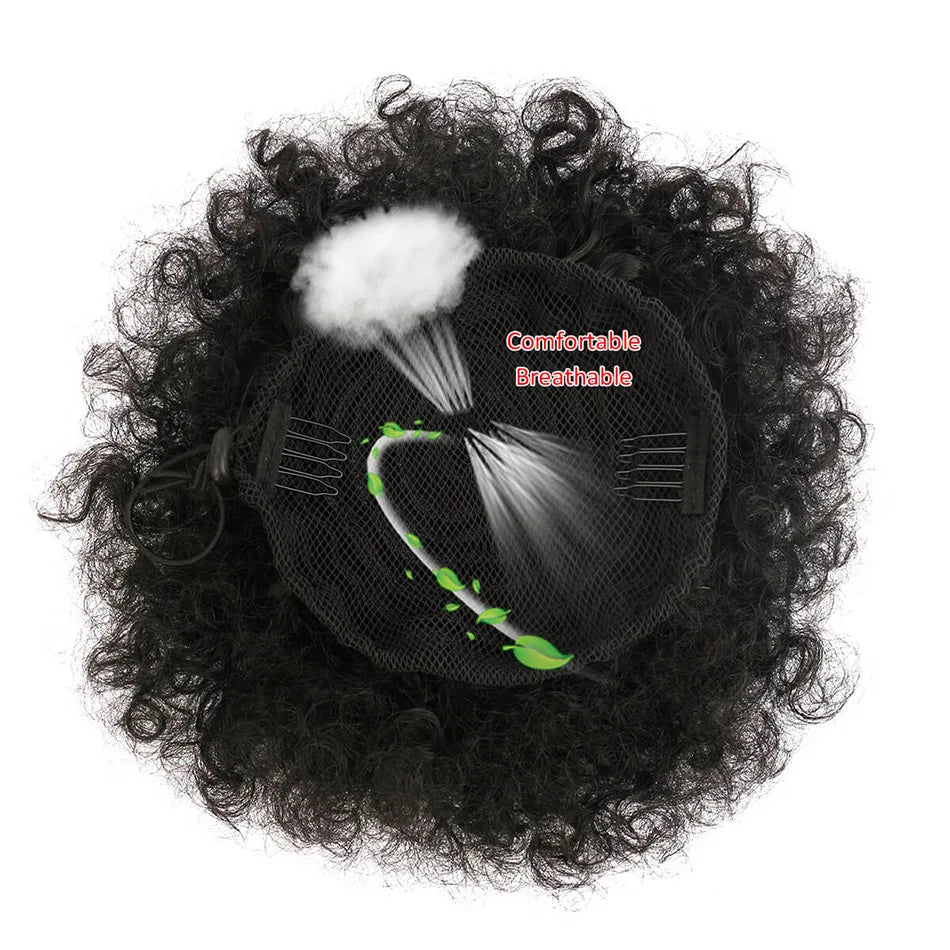 Synthetic Afro Puff Drawstring Ponytail Hair Pieces Clip on Ombre Honey Colored Blonde Kinky Drawstring Curly Ponytail