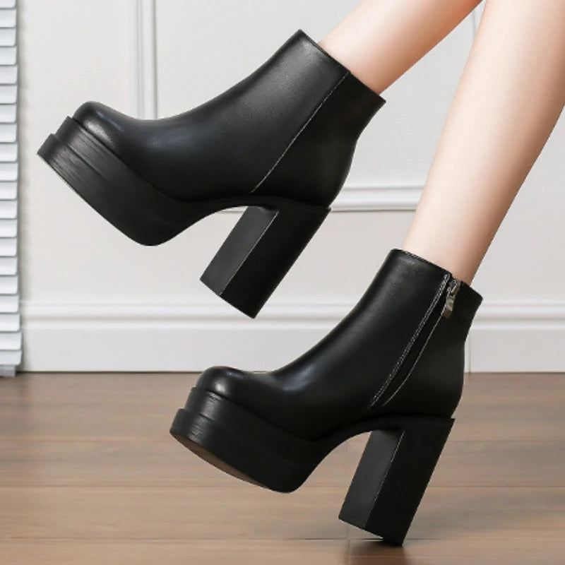 2026 New Women's Boots Sexy Ultra High Heels Woman Round Toe Boots Platform Shoes Women Shoes Ankle Boots Zipper Party Shoes