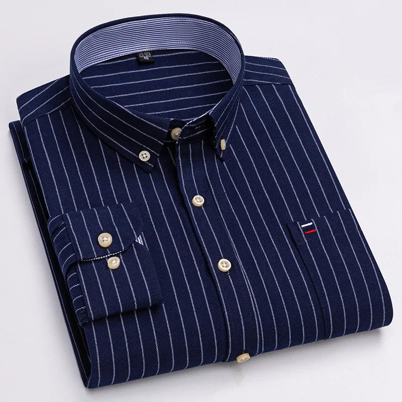 Men's Classic Plaid Oxford Long Sleeve Shirts Pocket 100% Cotton Business Casual Formal Standard Fit Workwear Button Down Shirts